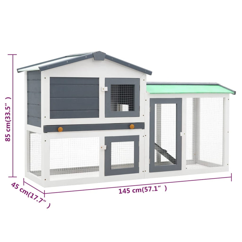 vidaXL Outdoor Large Rabbit Hutch Grey and White 145x45x84 cm Wood