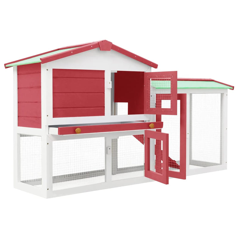 vidaXL Outdoor Large Rabbit Hutch Red and White 145x45x84 cm Wood