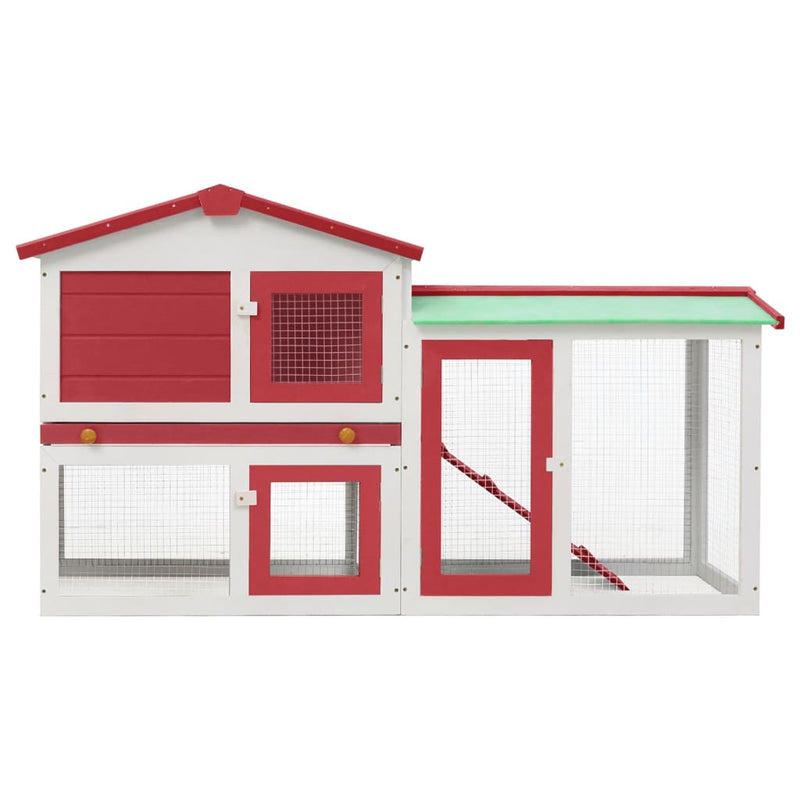 vidaXL Outdoor Large Rabbit Hutch Red and White 145x45x84 cm Wood