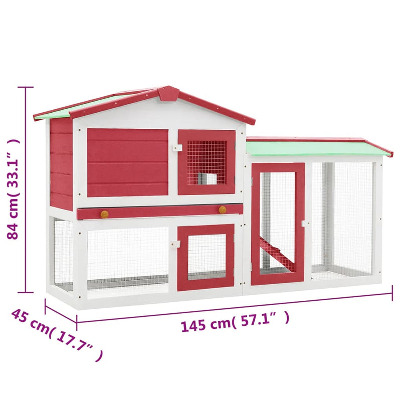 vidaXL Outdoor Large Rabbit Hutch Red and White 145x45x84 cm Wood