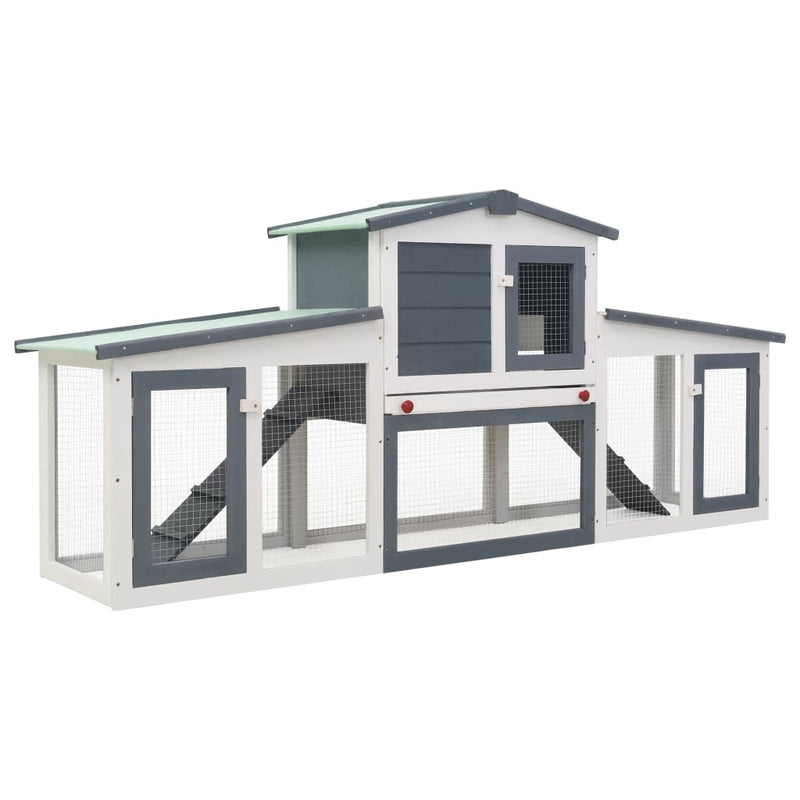 vidaXL Outdoor Large Rabbit Hutch Grey and White 201x45x85 cm Wood
