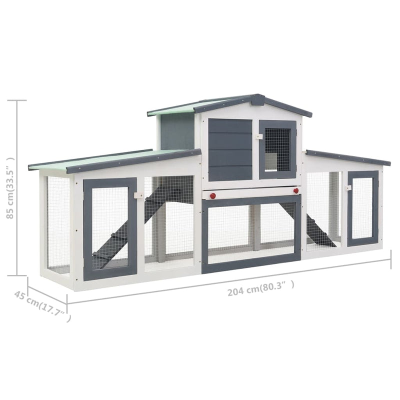 vidaXL Outdoor Large Rabbit Hutch Grey and White 201x45x85 cm Wood