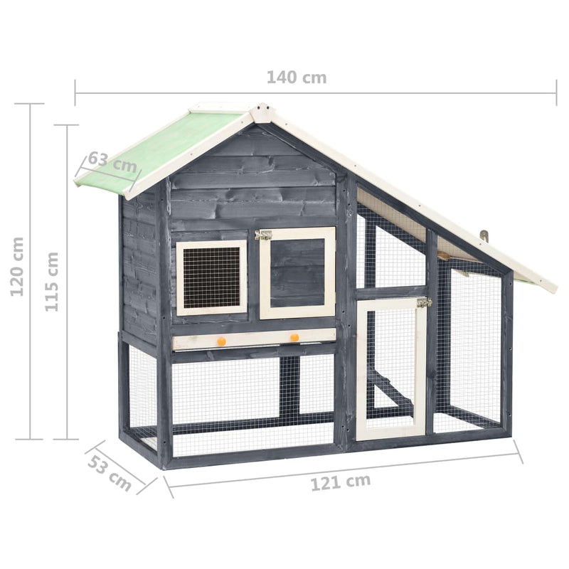 vidaXL Rabbit Hutch Grey and White 140x63x120 cm Solid Firwood