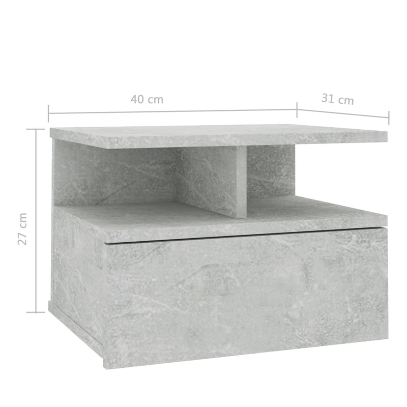 vidaXL Floating Nightstand Concrete Grey 40x31x27 cm Engineered Wood