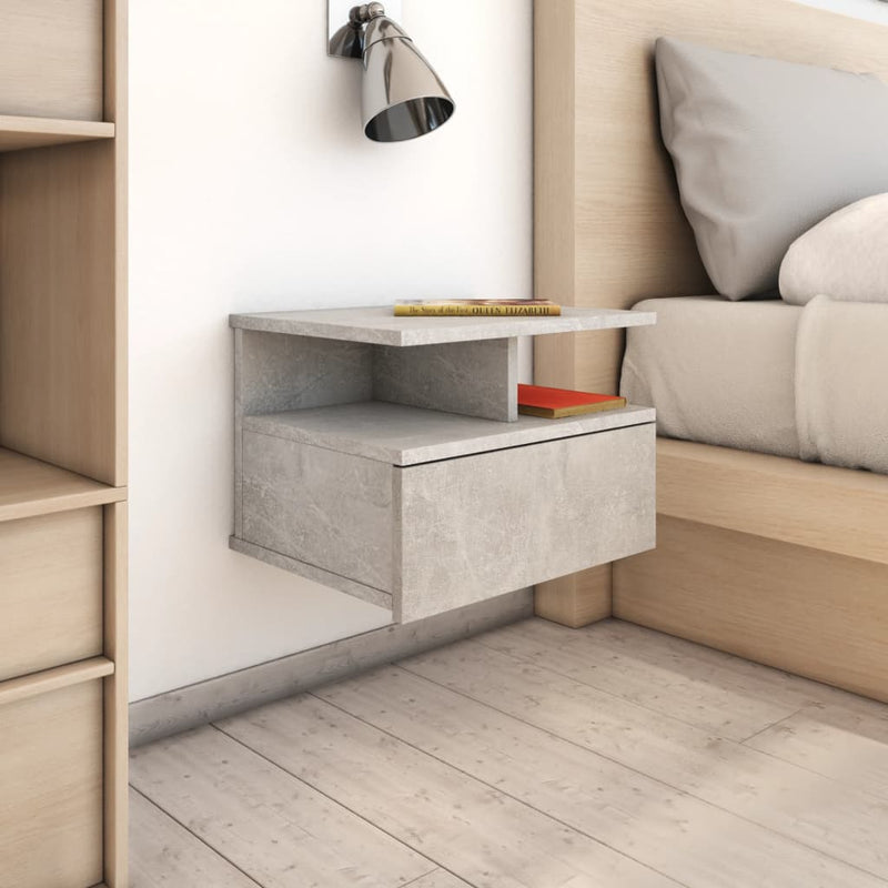 vidaXL Floating Nightstand Concrete Grey 40x31x27 cm Engineered Wood