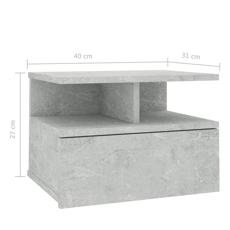 vidaXL Floating Nightstands 2 pcs Concrete Grey 40x31x27 cm Engineered Wood