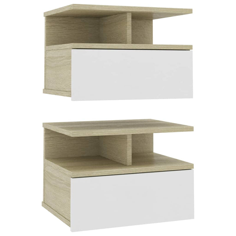 vidaXL Floating Nightstands 2 pcs White and Sonoma Oak 40x31x27 cm Engineered Wood