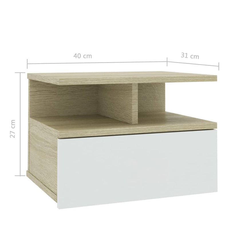vidaXL Floating Nightstands 2 pcs White and Sonoma Oak 40x31x27 cm Engineered Wood