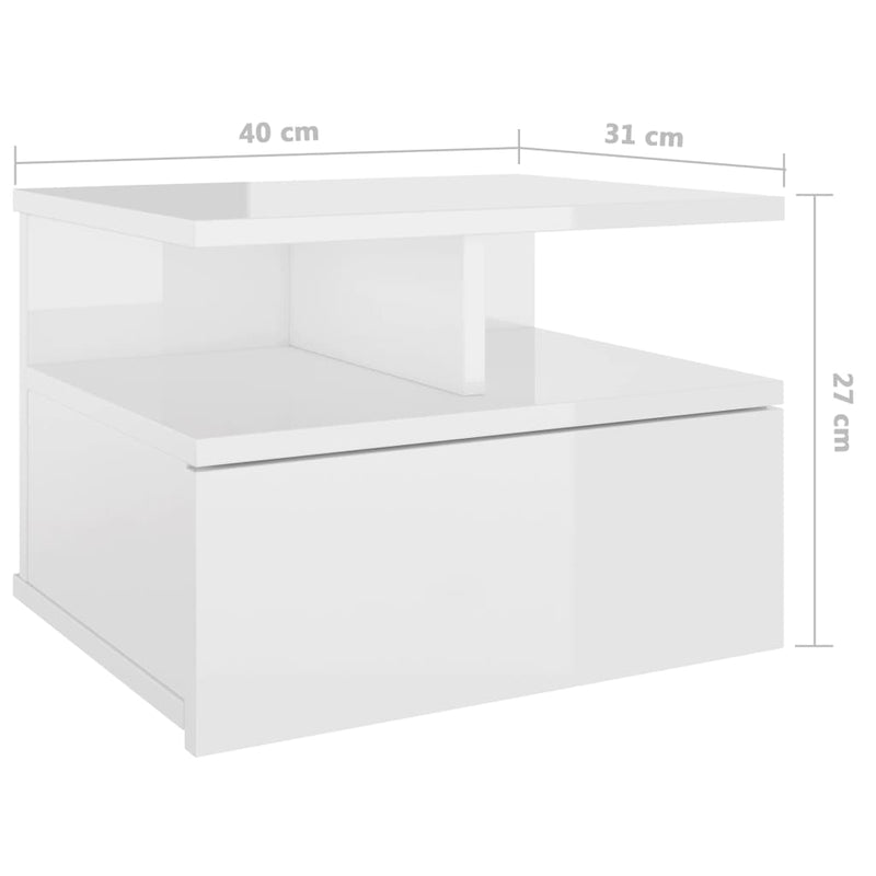 vidaXL Floating Nightstands 2 pcs High Gloss White 40x31x27 cm Engineered Wood