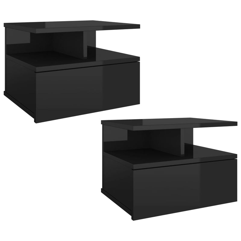 vidaXL Floating Nightstands 2 pcs High Gloss Black 40x31x27 cm Engineered Wood