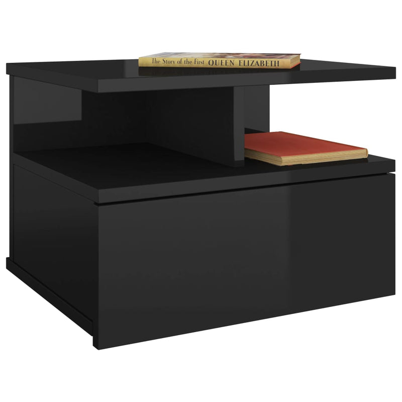 vidaXL Floating Nightstands 2 pcs High Gloss Black 40x31x27 cm Engineered Wood