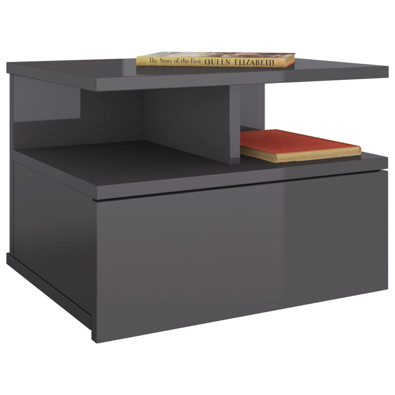 vidaXL Floating Nightstands 2 pcs High Gloss Grey 40x31x27 cm Engineered Wood