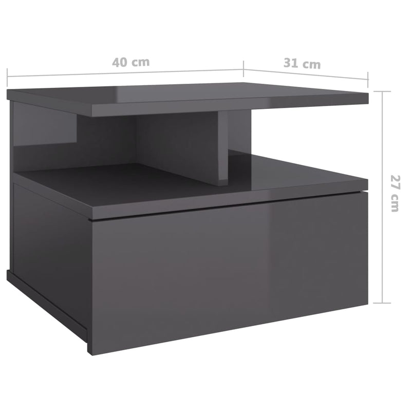 vidaXL Floating Nightstands 2 pcs High Gloss Grey 40x31x27 cm Engineered Wood