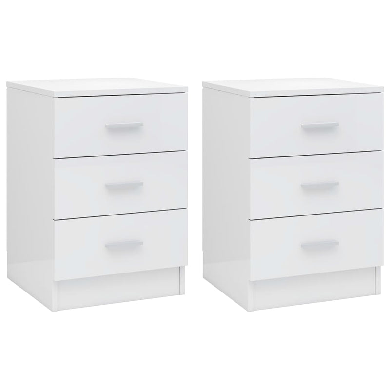vidaXL Bedside Cabinets 2 pcs High Gloss White 38x35x56 cm Engineered Wood