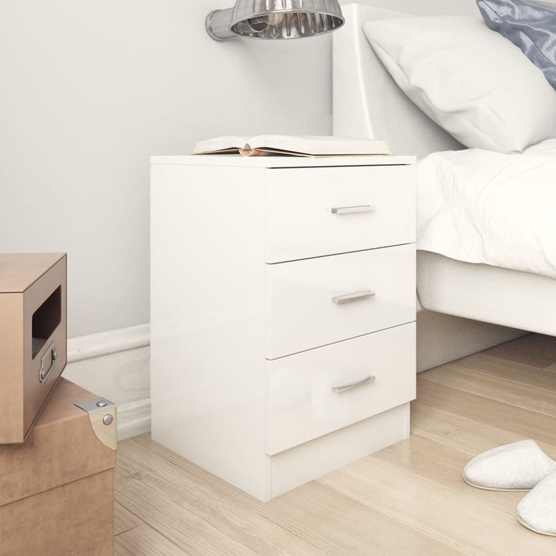 vidaXL Bedside Cabinets 2 pcs High Gloss White 38x35x56 cm Engineered Wood
