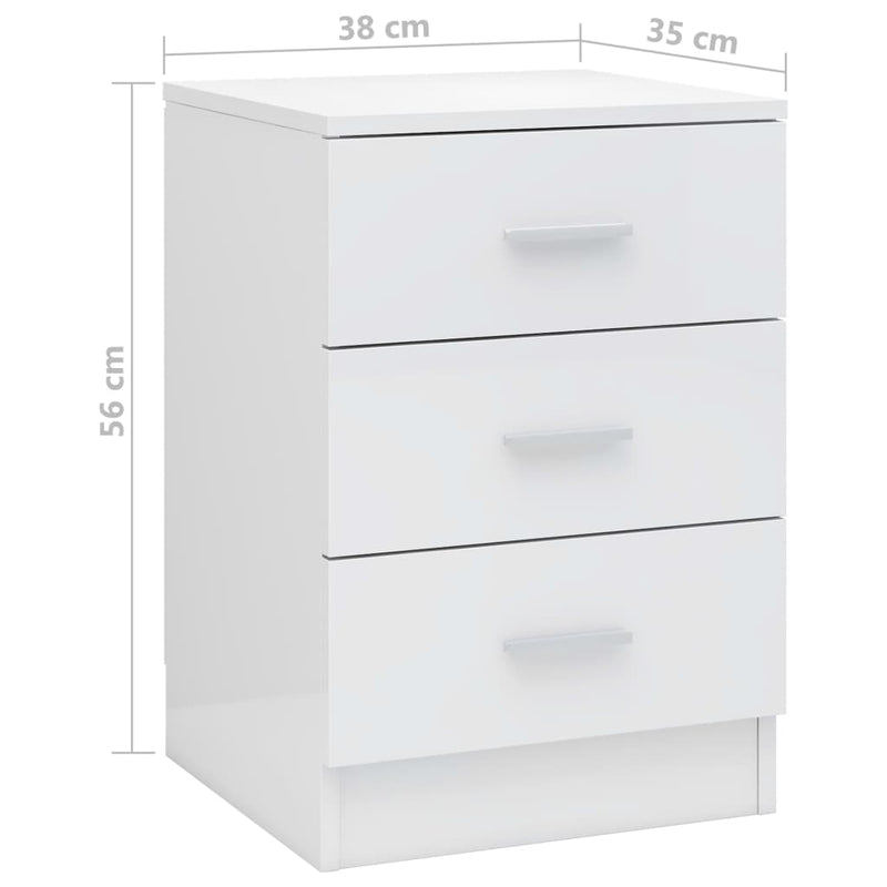 vidaXL Bedside Cabinets 2 pcs High Gloss White 38x35x56 cm Engineered Wood