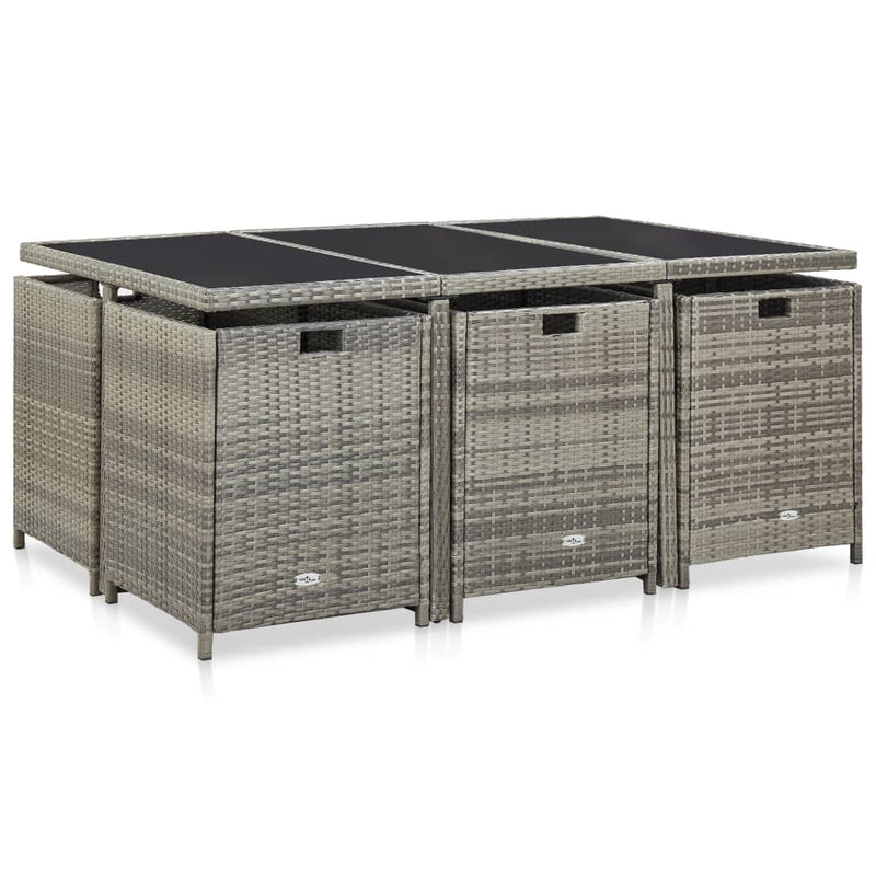 vidaXL 11 Piece Outdoor Dining Set with Cushions Poly Rattan Grey