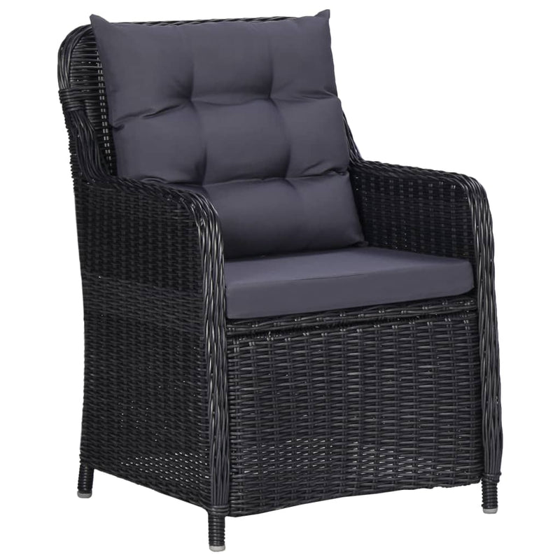 vidaXL Garden Chairs 2 pcs with Tea Table Poly Rattan Black