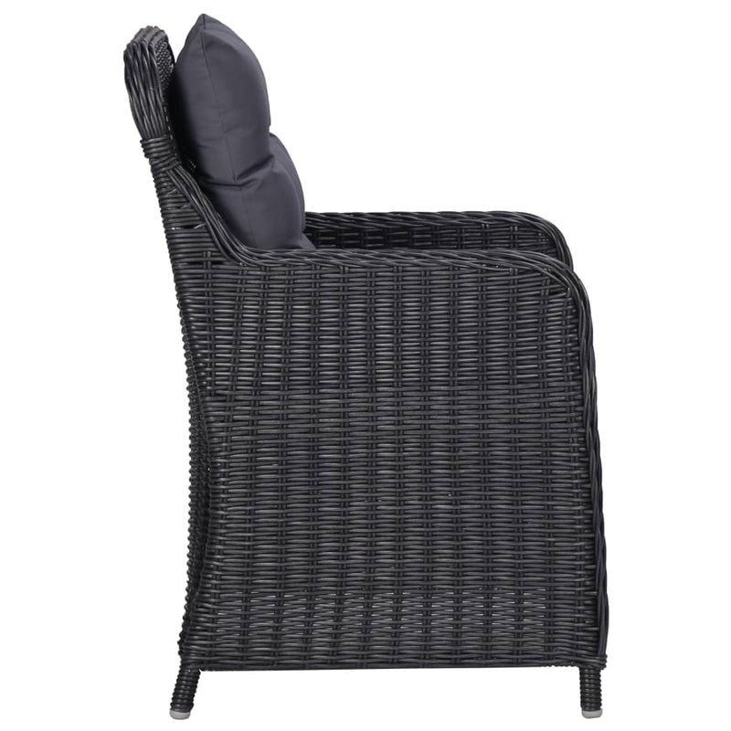 vidaXL Garden Chairs 2 pcs with Tea Table Poly Rattan Black