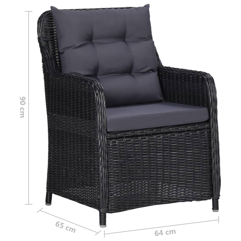 vidaXL Garden Chairs 2 pcs with Tea Table Poly Rattan Black