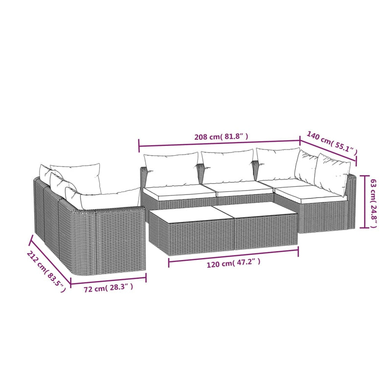vidaXL 9 Piece Garden Lounge Set with Cushions Poly Rattan Black