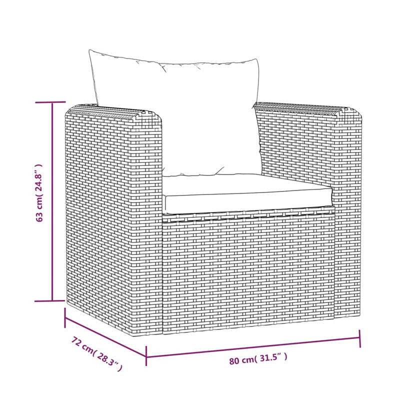 vidaXL Single Sofa with Cushions Poly Rattan Black
