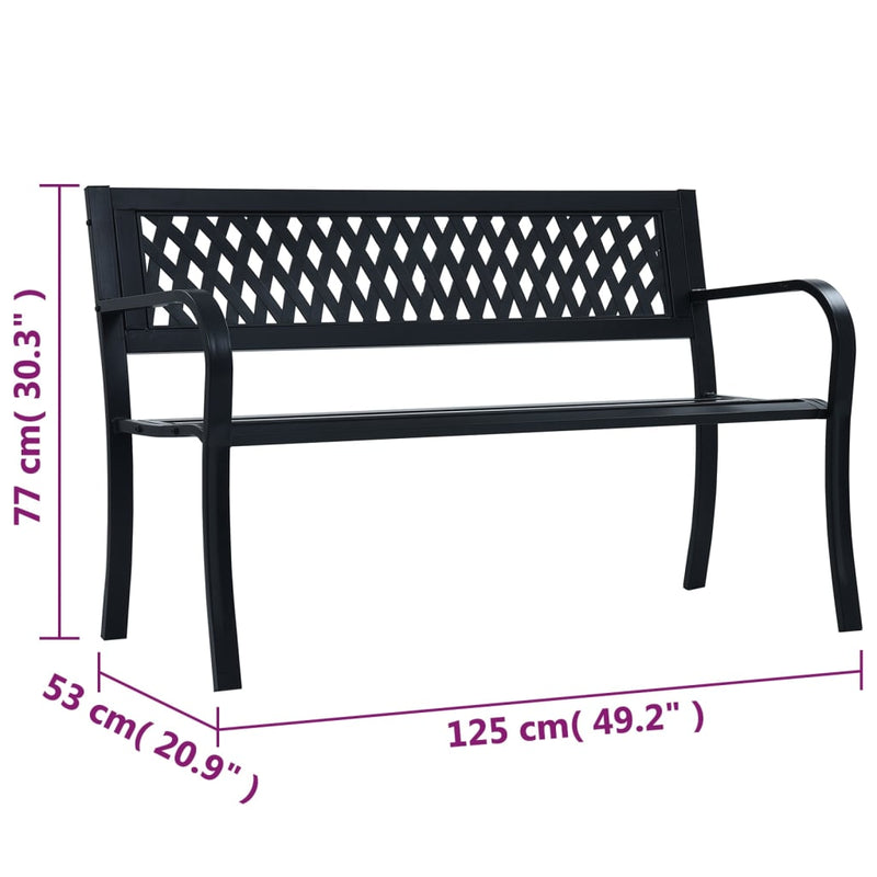 vidaXL Garden Bench 125 cm Black Steel