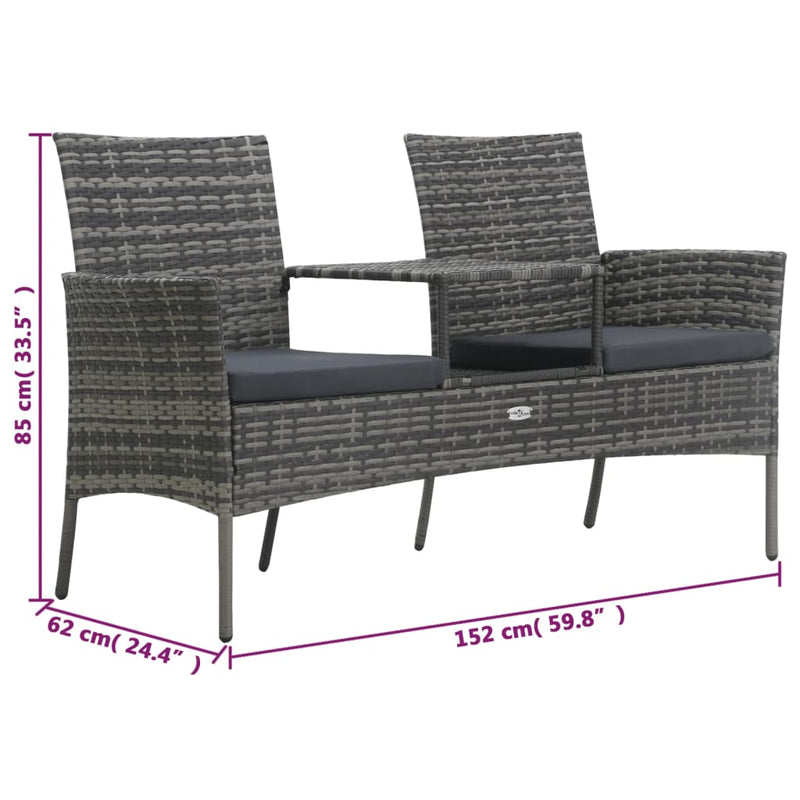 vidaXL 2-Seater Garden Sofa with Tea Table Poly Rattan Anthracite
