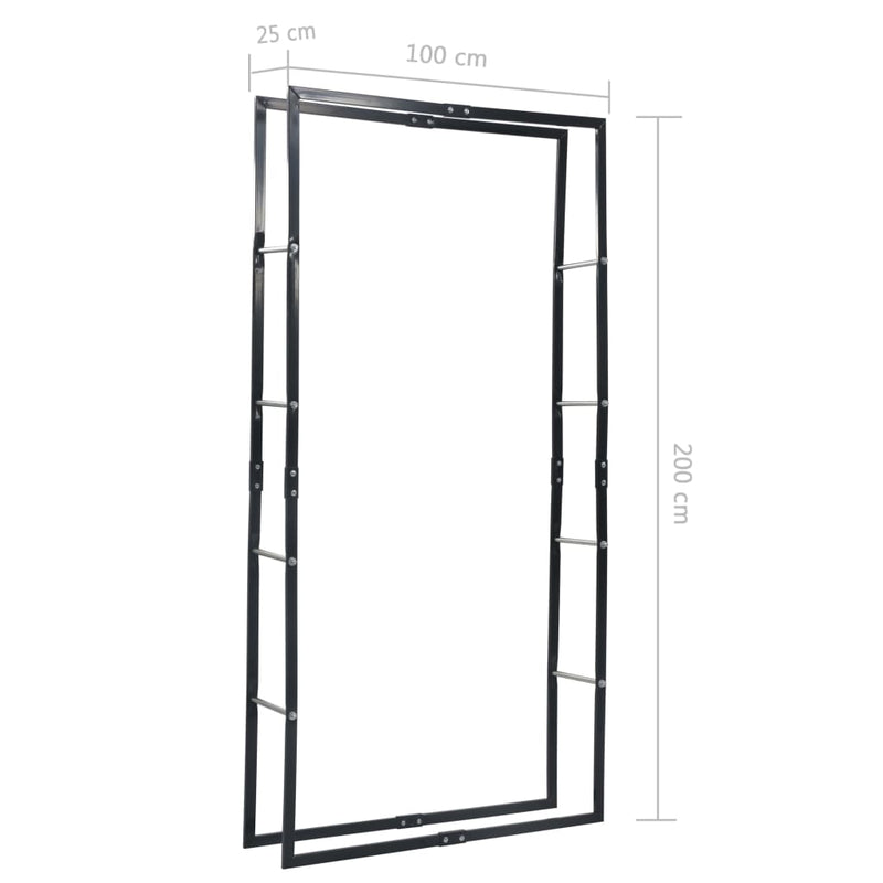 vidaXL Firewood Rack Black 100x25x200 cm Steel
