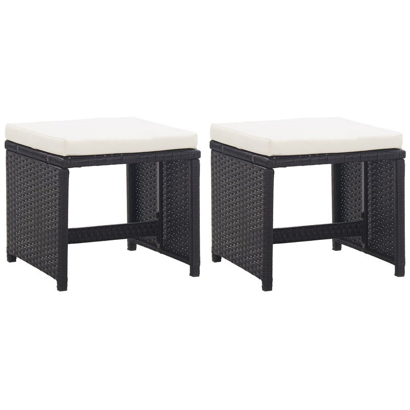 vidaXL Garden Stools 2 pcs with Cushions Poly Rattan Black