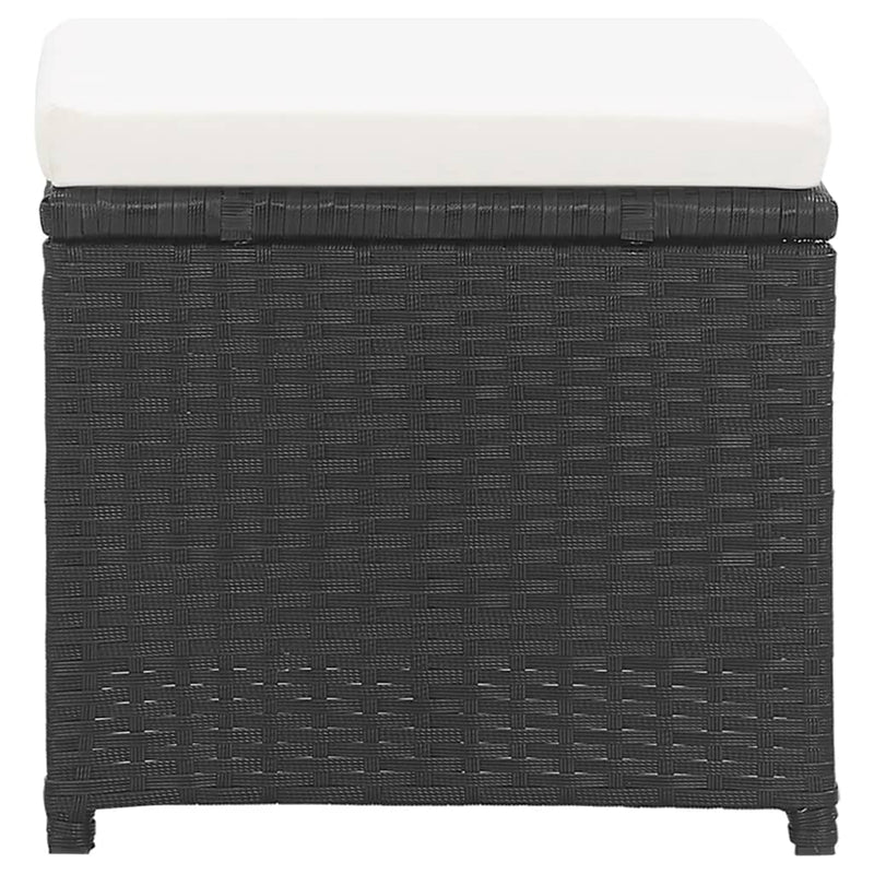 vidaXL Garden Stools 2 pcs with Cushions Poly Rattan Black