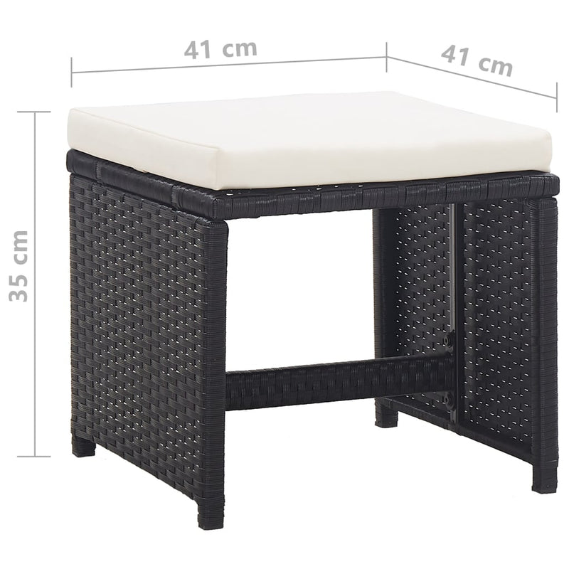 vidaXL Garden Stools 2 pcs with Cushions Poly Rattan Black