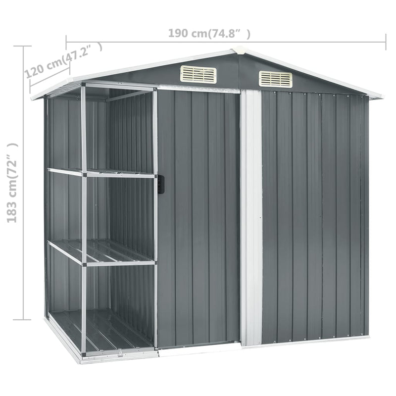 vidaXL Garden Shed with Rack Grey 205x130x183 cm Iron