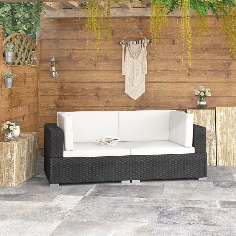 vidaXL Sectional Corner Chairs 2 pcs with Cushions Poly Rattan Black