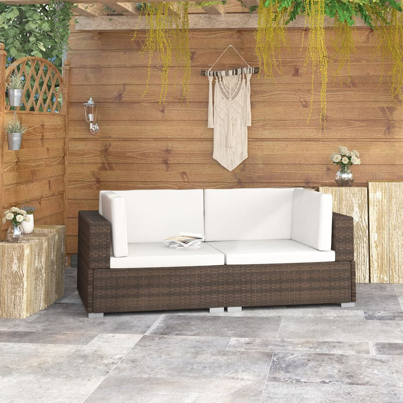 vidaXL Sectional Corner Chairs 2 pcs with Cushions Poly Rattan Brown