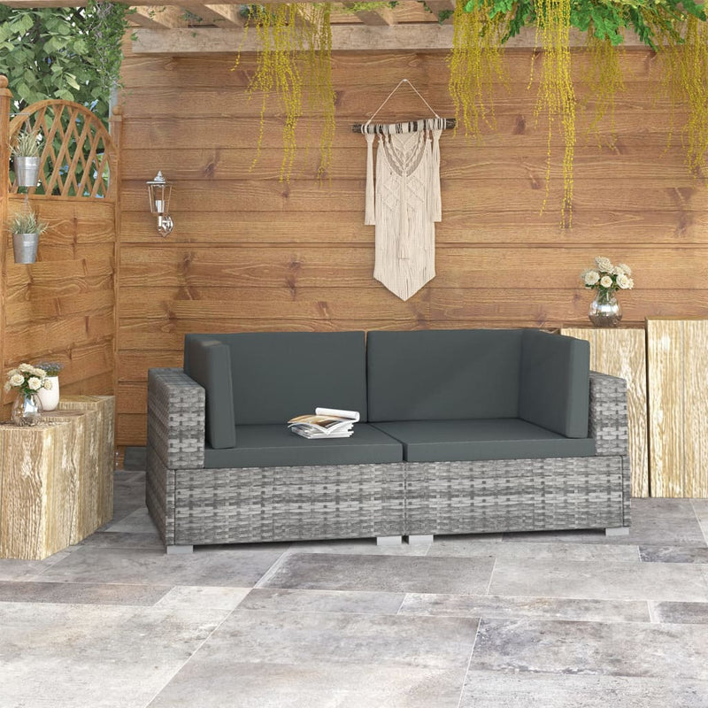 vidaXL Sectional Corner Chairs 2 pcs with Cushions Poly Rattan Grey