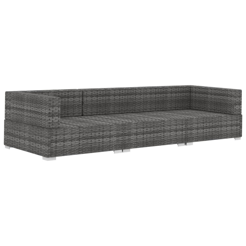 vidaXL 3 Piece Garden Sofa Set with Cushions Poly Rattan Grey