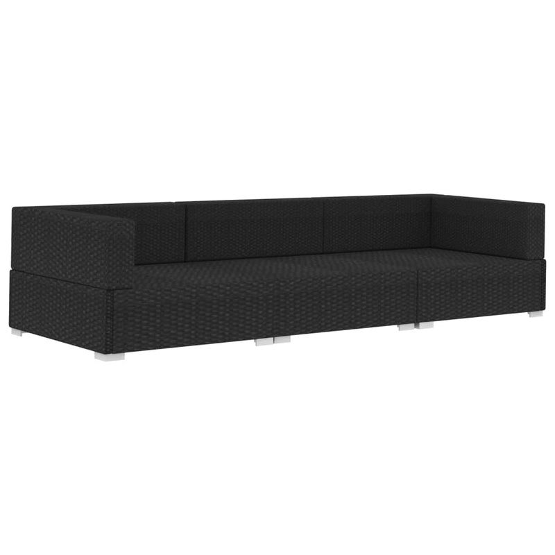 vidaXL 3 Piece Garden Sofa Set with Cushions Poly Rattan Black