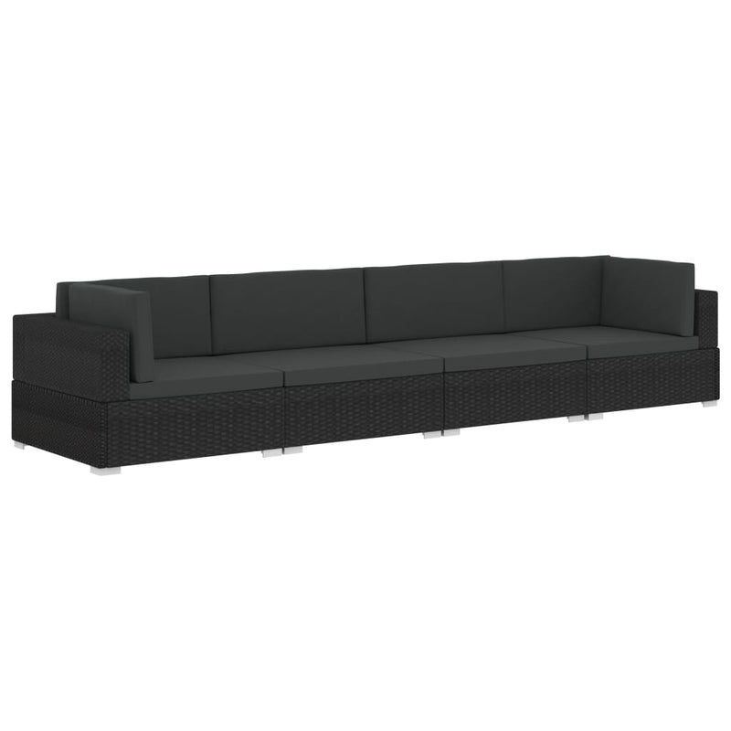 vidaXL 4 Piece Garden Sofa Set with Cushions Poly Rattan Black