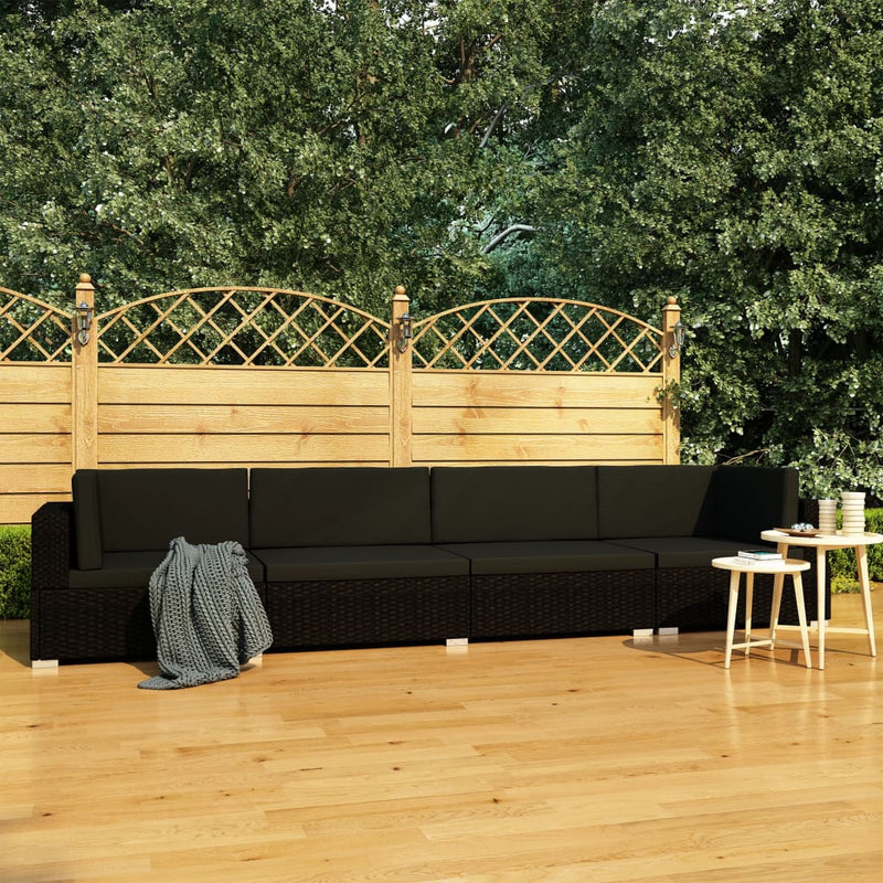vidaXL 4 Piece Garden Sofa Set with Cushions Poly Rattan Black