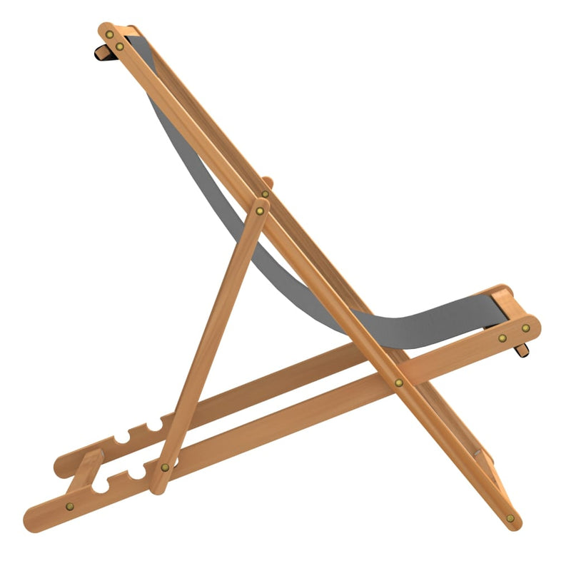 vidaXL Folding Beach Chair Solid Teak Wood Grey