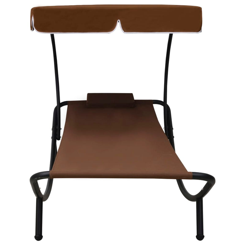 vidaXL Outdoor Lounge Bed with Canopy & Pillow Brown