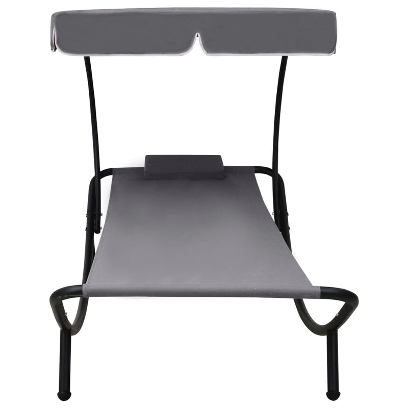 vidaXL Outdoor Lounge Bed with Canopy & Pillow Grey