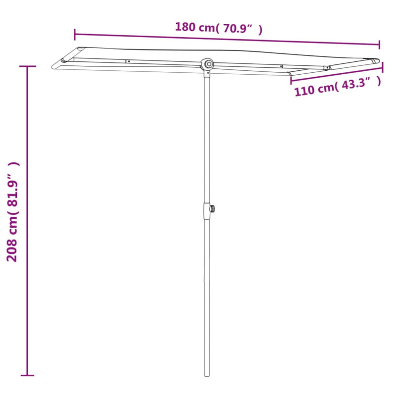 vidaXL Garden Parasol with Aluminium Pole 180x110 cm Anthracite