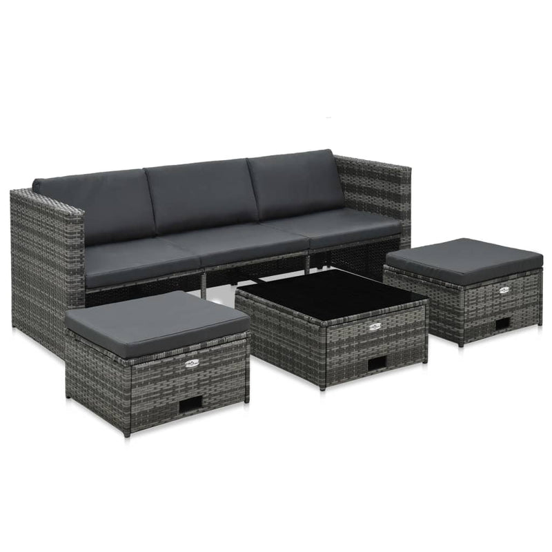vidaXL 4 Piece Garden Lounge Set with Cushions Poly Rattan Grey