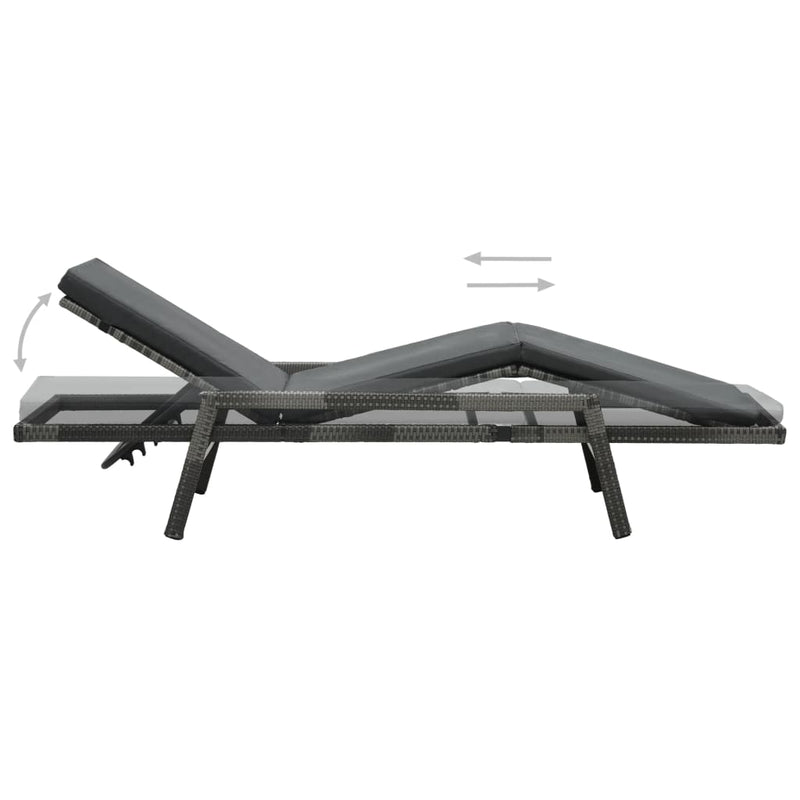 vidaXL Sun Lounger with Cushion Poly Rattan Grey
