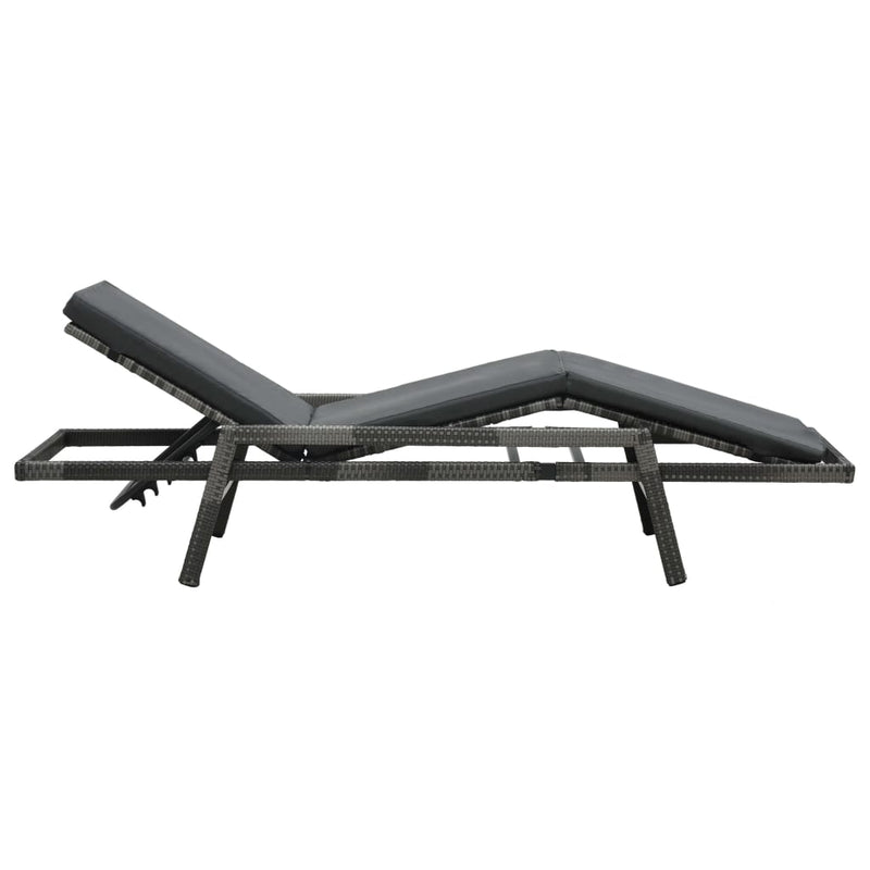 vidaXL Sun Lounger with Cushion Poly Rattan Grey