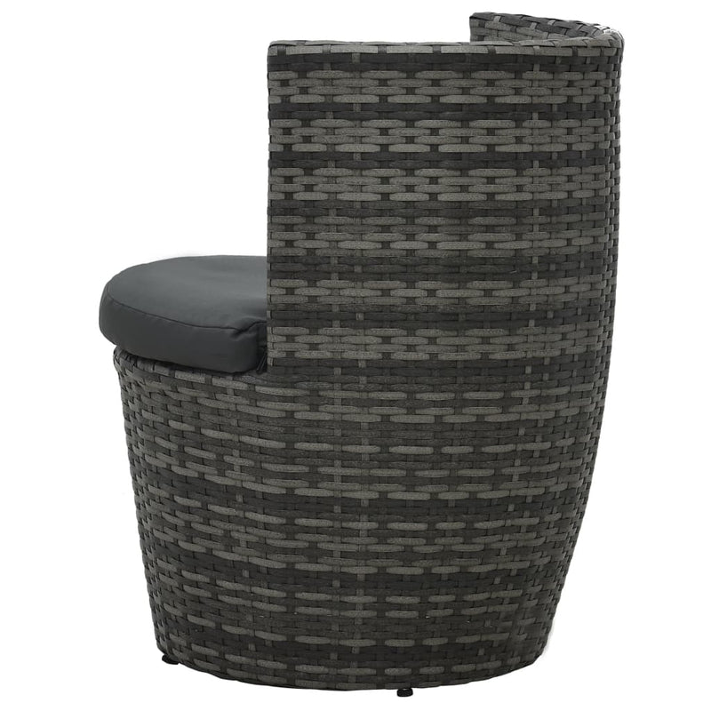 vidaXL 3 Piece Bistro Set with Cushions Poly Rattan Grey
