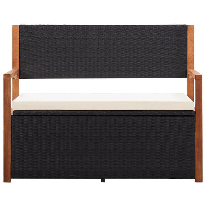 vidaXL Storage Bench 115 cm Poly Rattan and Solid Acacia Wood Black