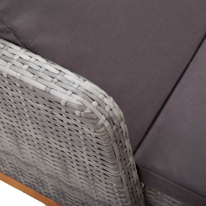 vidaXL Sun Lounger Poly Rattan and Solid Acacia Wood Grey
